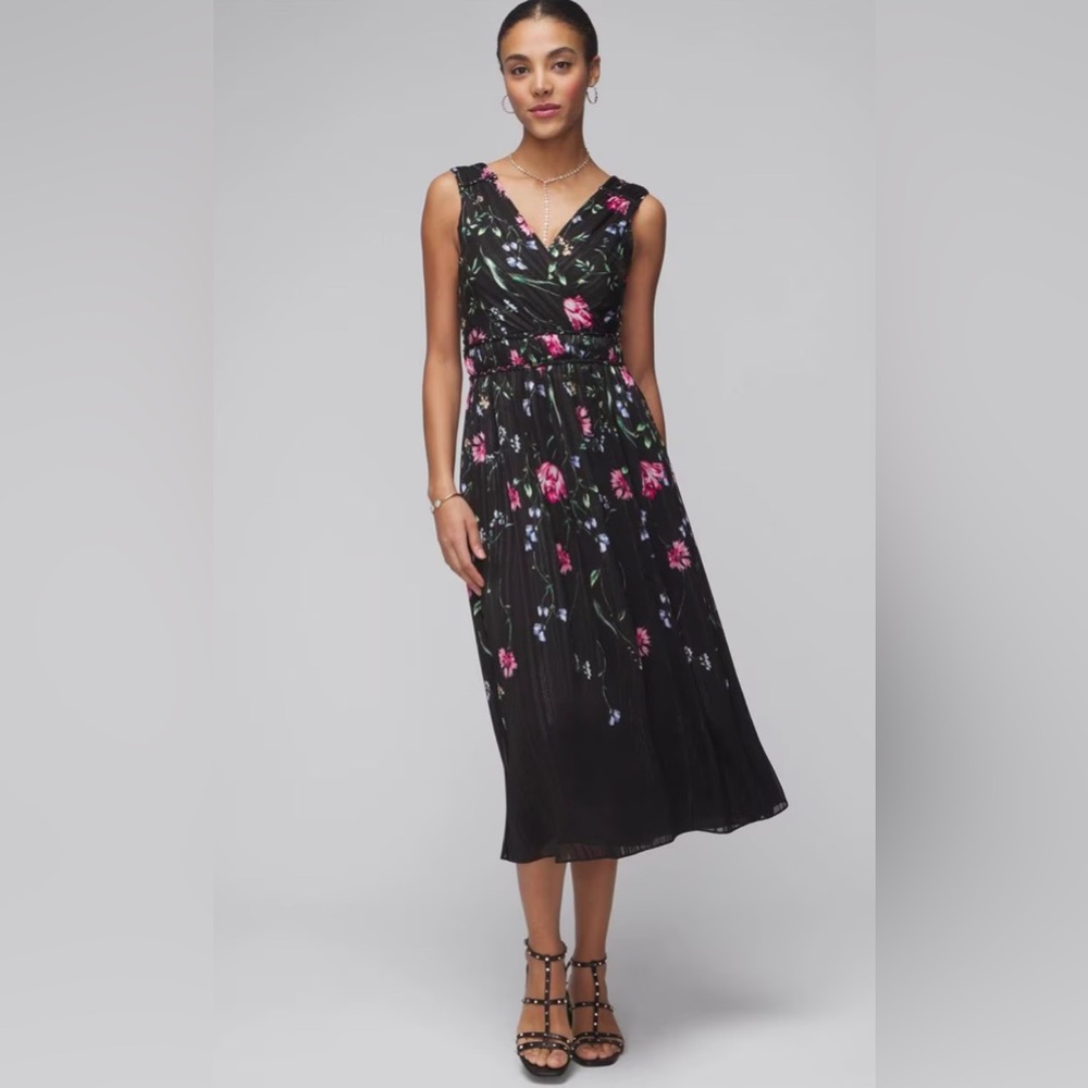 White House Black Market Sleeveless V-Neck Braided Waist Midi Dress, size 4, new